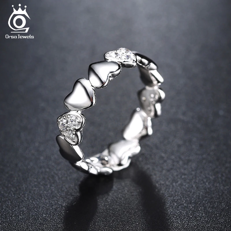 ORSA JEWELS Women's Rings Rose Gold Color & Silver Color 12 PCS AAA Zirconia Simple Elegant Heart Shaped Rings For Party AOR142