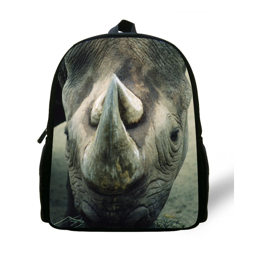12 Inch Hot Animal Print Backpack For Children Rhinoceros Print
