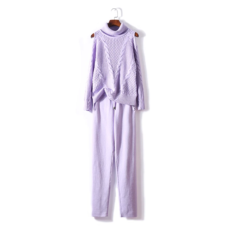2018 New Arrival Wool Full Autumn New Knit Suit Woman Fashion Strapless High Neck Cashmere Sweater Trousers Two Sets Of Women 2018 New Arrival Wool Full Autumn New Knit Suit Woman Fashion Strapless High Neck Cashmere Sweater Trousers Two Sets Of Women