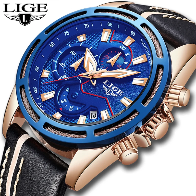 

2019 New LIGE Men Watches Top Brand Luxury Leather Casual Quartz Watch Men Fashion Sport Waterproof Watch Male Relogio Masculino