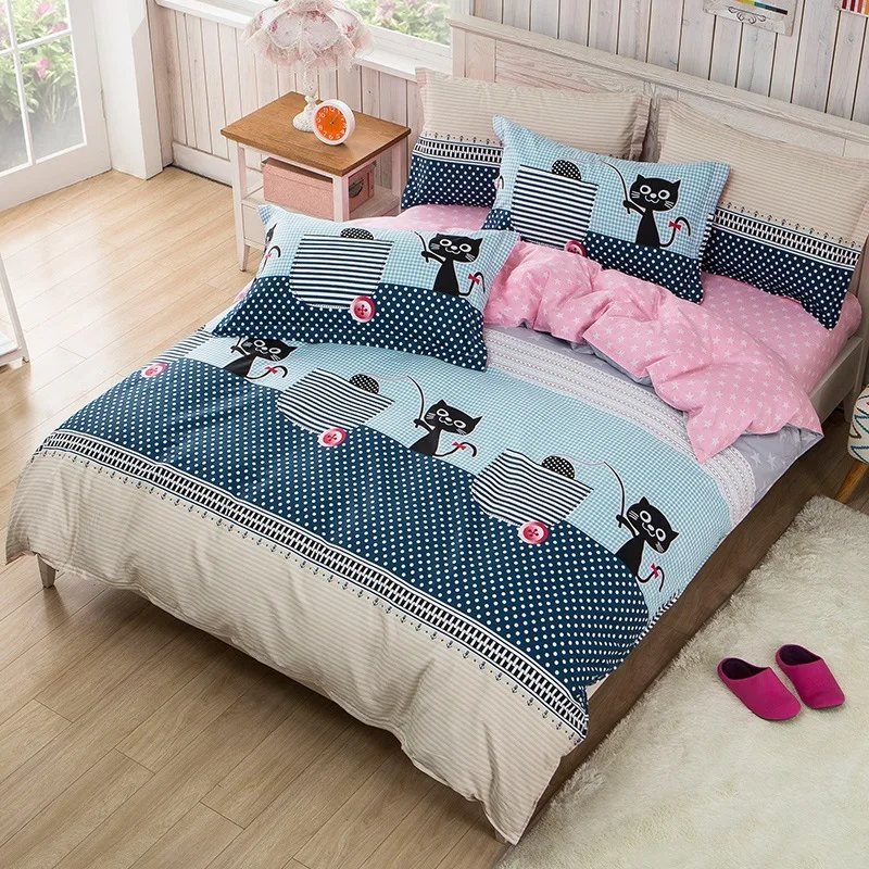 

4PCS Bedding Set 100% Cotton Quilt Duvet Cover Sheet Pillowcase Queen Reactive Printing Brief Bed Covers Home Textiles