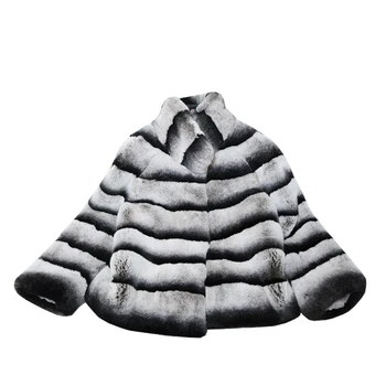 

winter jacket women Casual 2020 real fur coat natural rex rabbit fur outerwear thick warm luxury brand streetwear casual striped