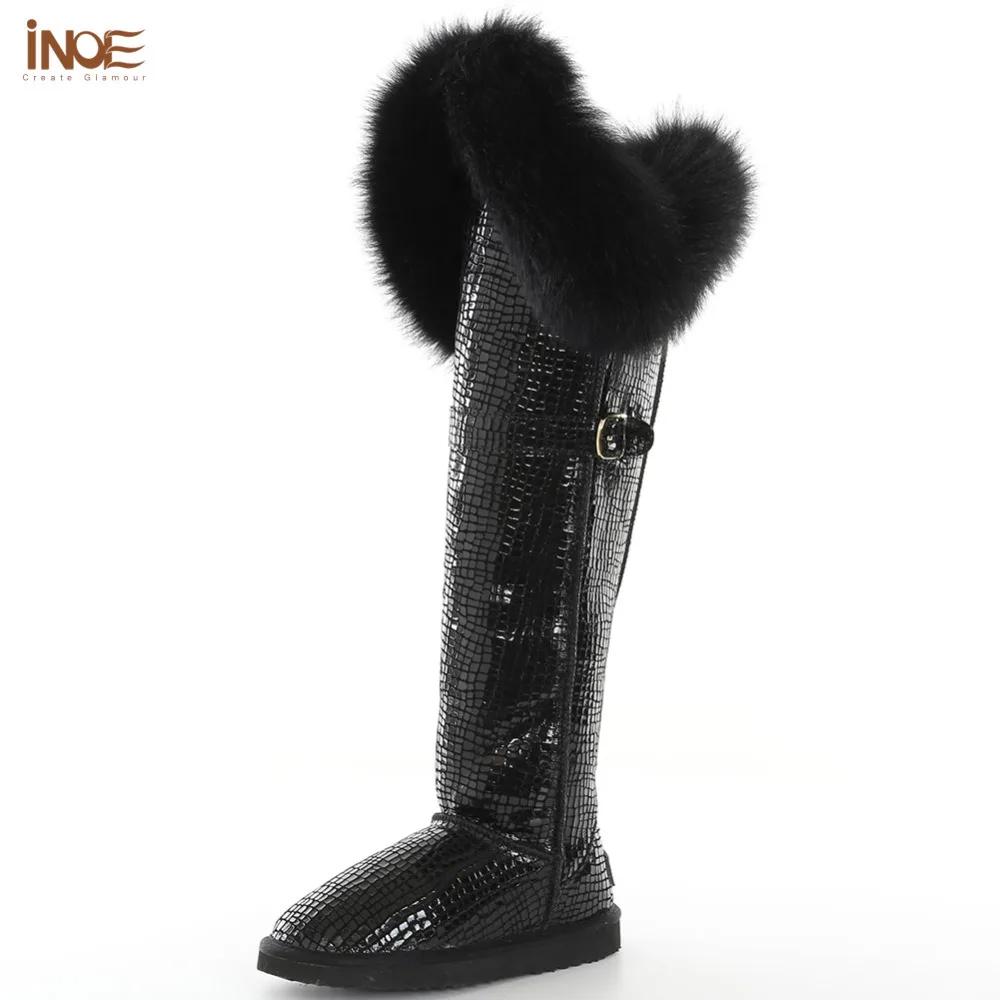 new fashion thigh real cow split leather real fox fur over the knee ...