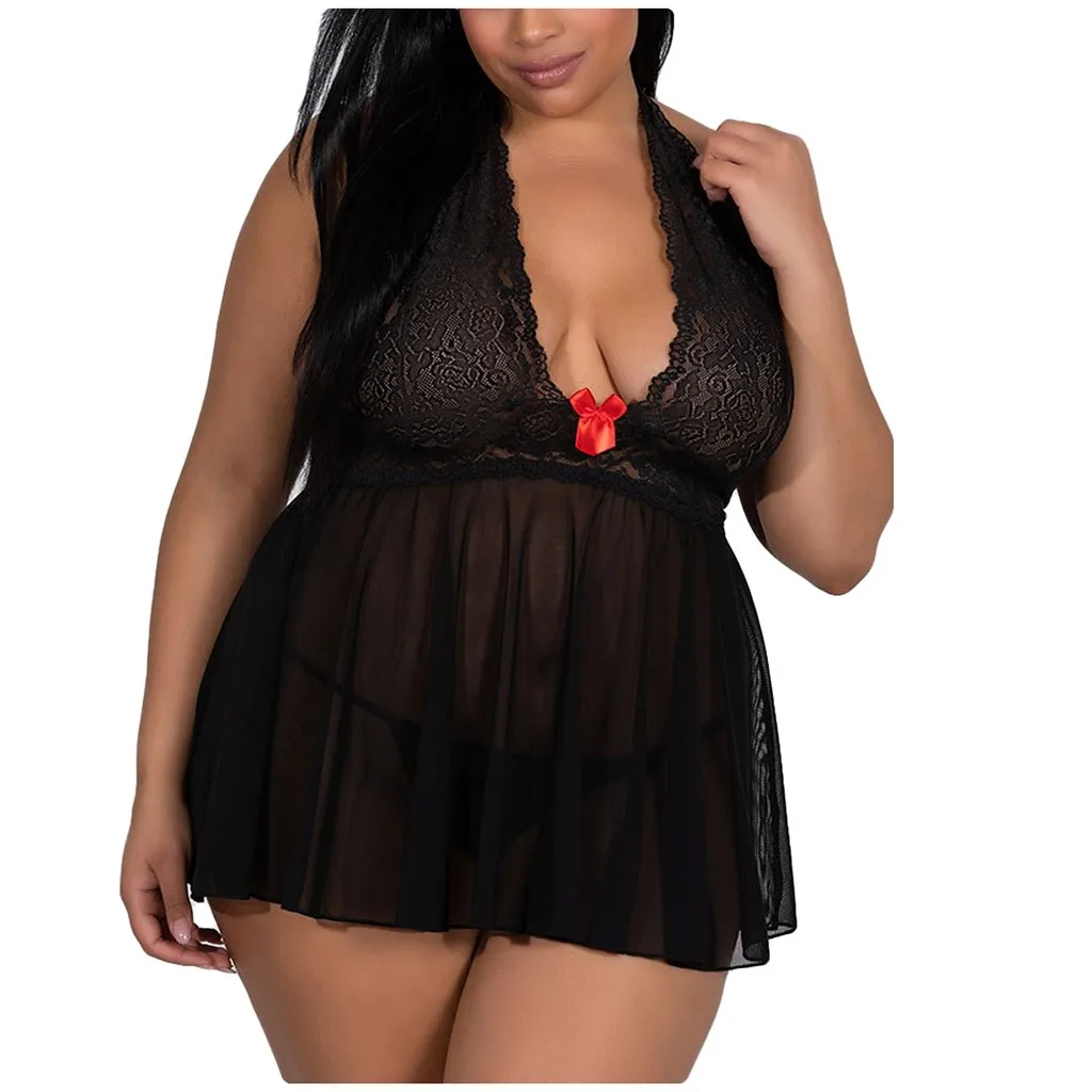 

Plus Size S-5XL Fashion Sexy Women Lace Lingerie Bowknot Sleepwear Underwear Dress G-string Nightdress пижама Freeship
