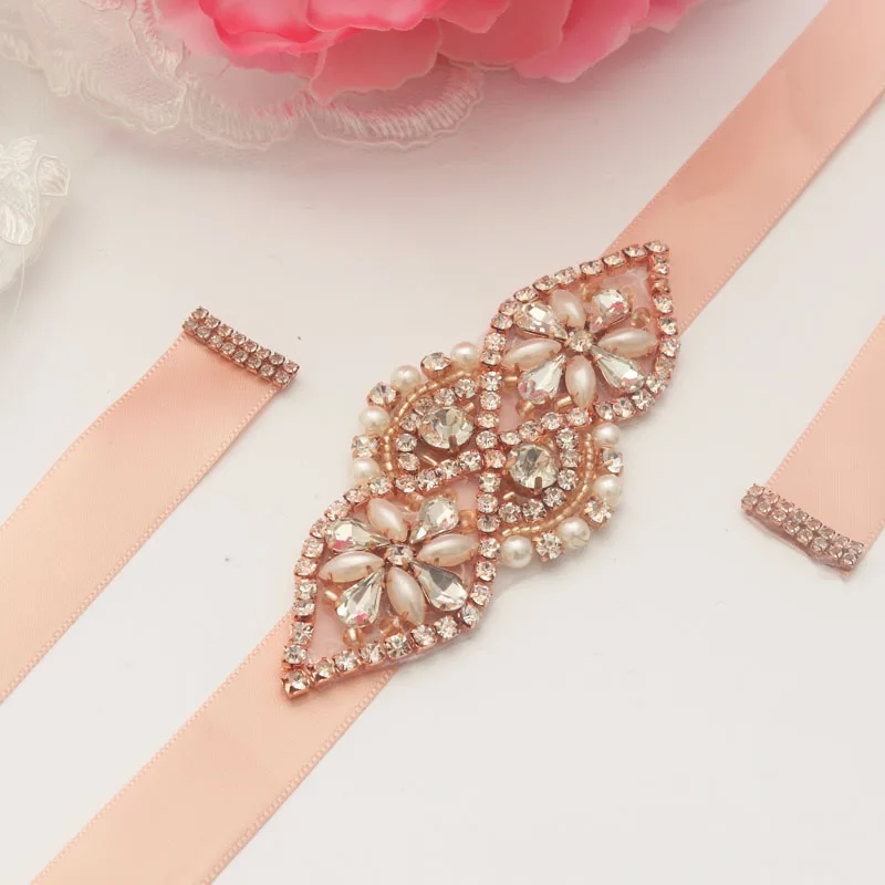 

MissRDress Rhinestones Wedding Belt Rose Gold Crystal Wedding Sash Beads Pearls Bridal Belt For Women Evening Dress JK884