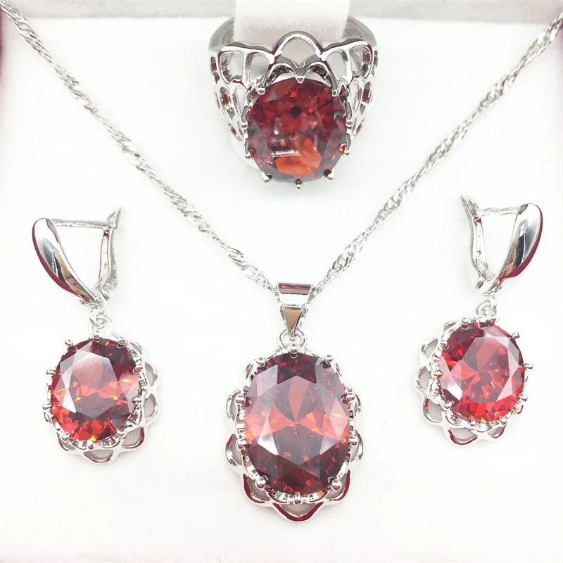 Sparkling Red Jewelry Sets For Women Necklace & Pendant Earrings