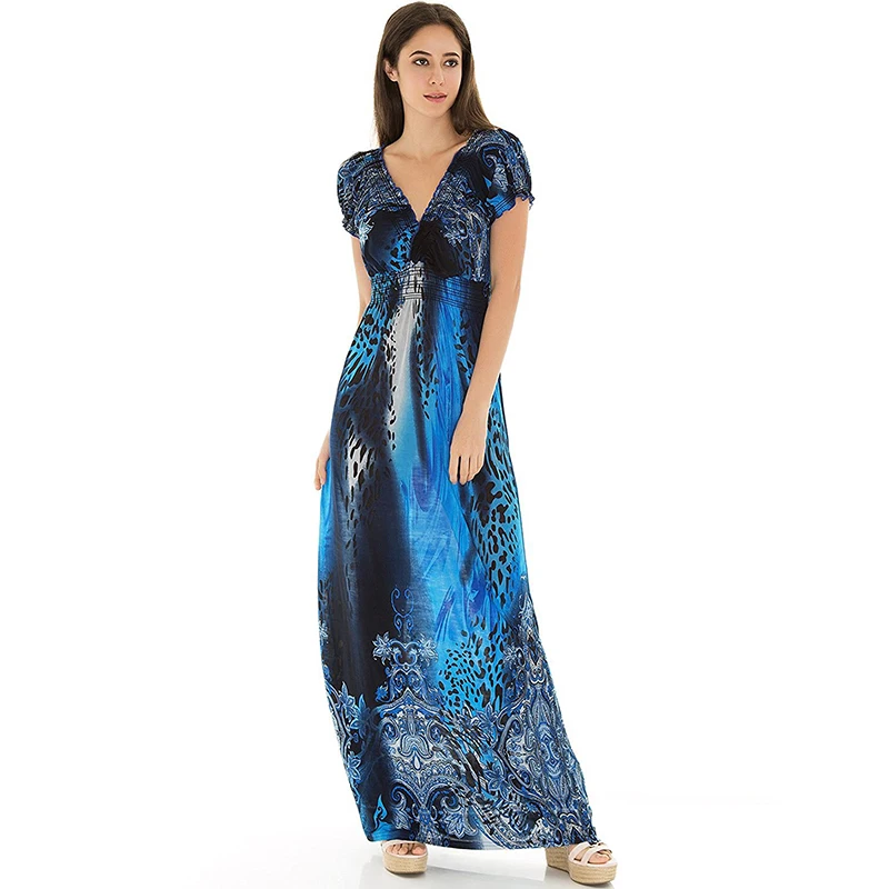 Robe longue femme ete летнее леопардовое пляжное платье с v-образным вырезом, коротким рукавом, длина до пола, большой размер 6XL, сарафан, Длинное Макси платье