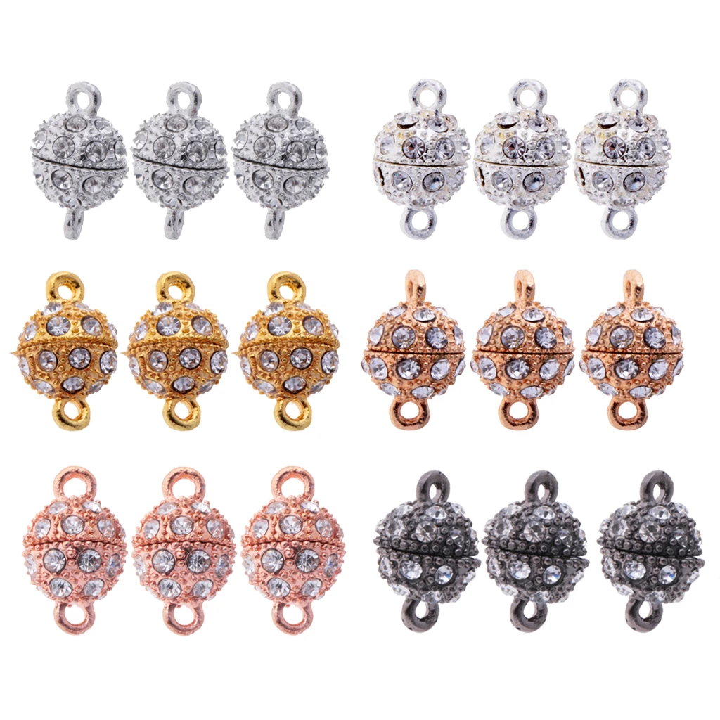 18 Pieces Rhinestone Round Ball Magnetic Clasp Fit Necklace Bracelet DIY Findings Mixed Color Shop Supply