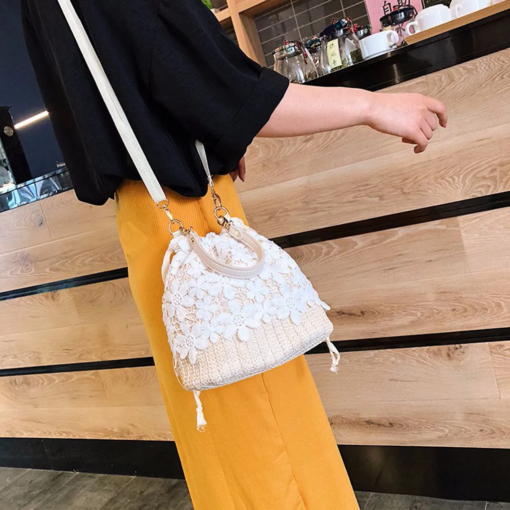 

Women's Bags Fashion Lace Shoulder Bag Solid Color Pack Summer Rattan Woven Beach Circle Bohemia Handbag New Fashion