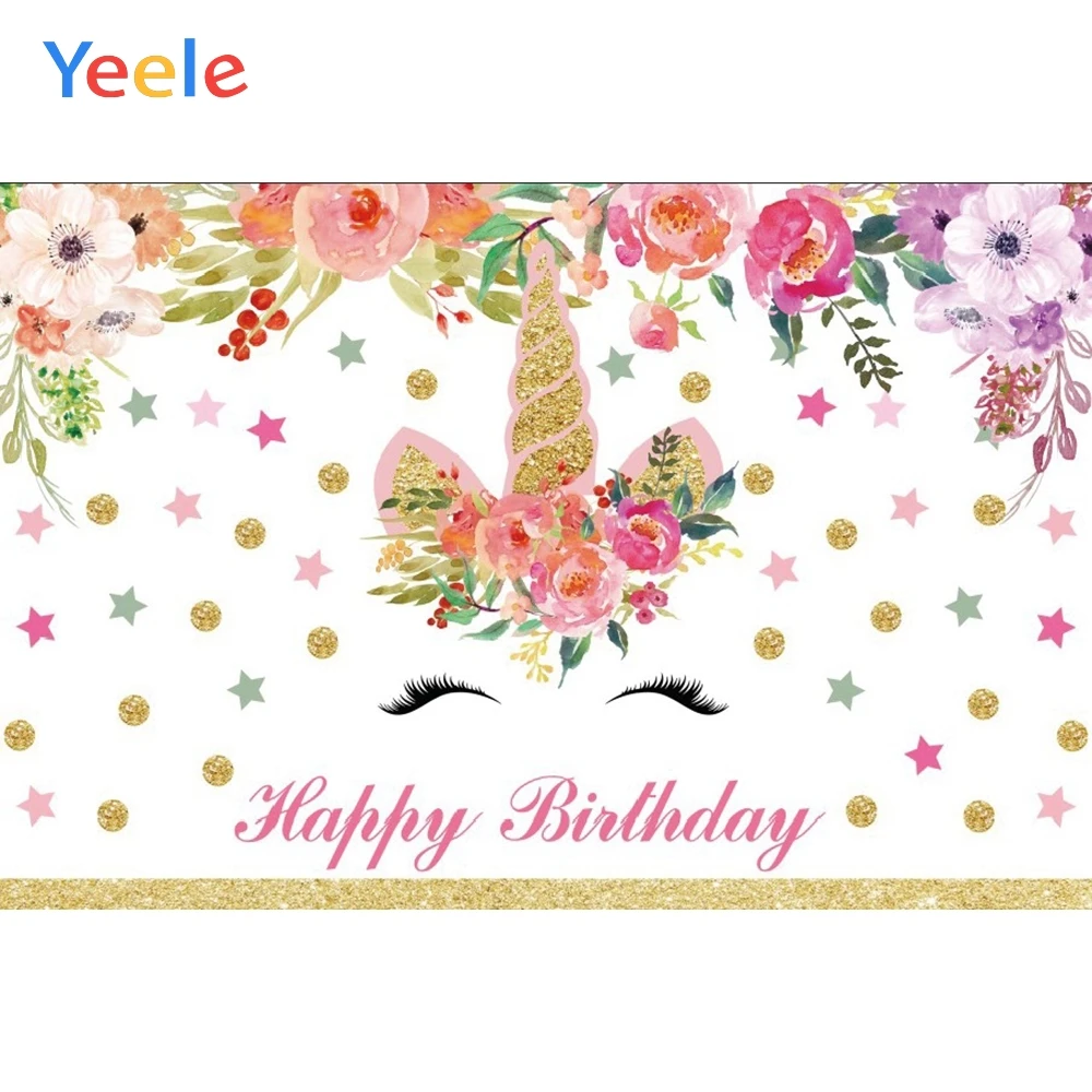 

Yeele Vinyl Baby Girl Unicorn Birthday Party Flowers Photography Backdrops Children Photographic Backgrounds For Photo Studio