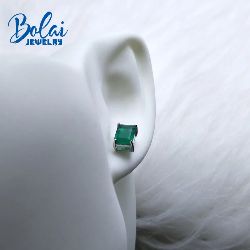 Bolaijewelry, серьги-гвоздики с изумрудной огранкой из агата, 925 серебро, натуральный зеленый агат, натуральный камень для женщин, лучший романтический подарок для девушки