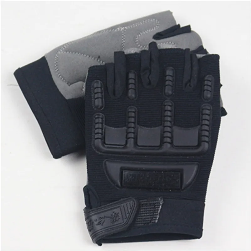 Армейские тактические перчатки без пальцев для детей от 5 до 13 лет, мужские Противоскользящие Военные рукавицы с полупальцами для стрельбы, мужские боевые перчатки - Цвет: black