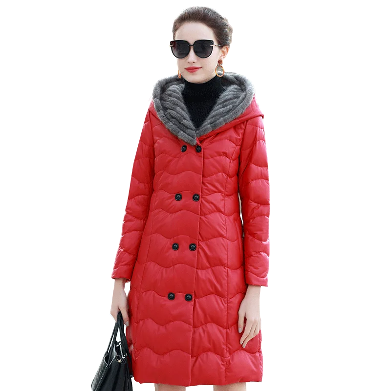 Winter Real Sheepskin Leather Jacket Women Down Jackets Korean Vintage ...