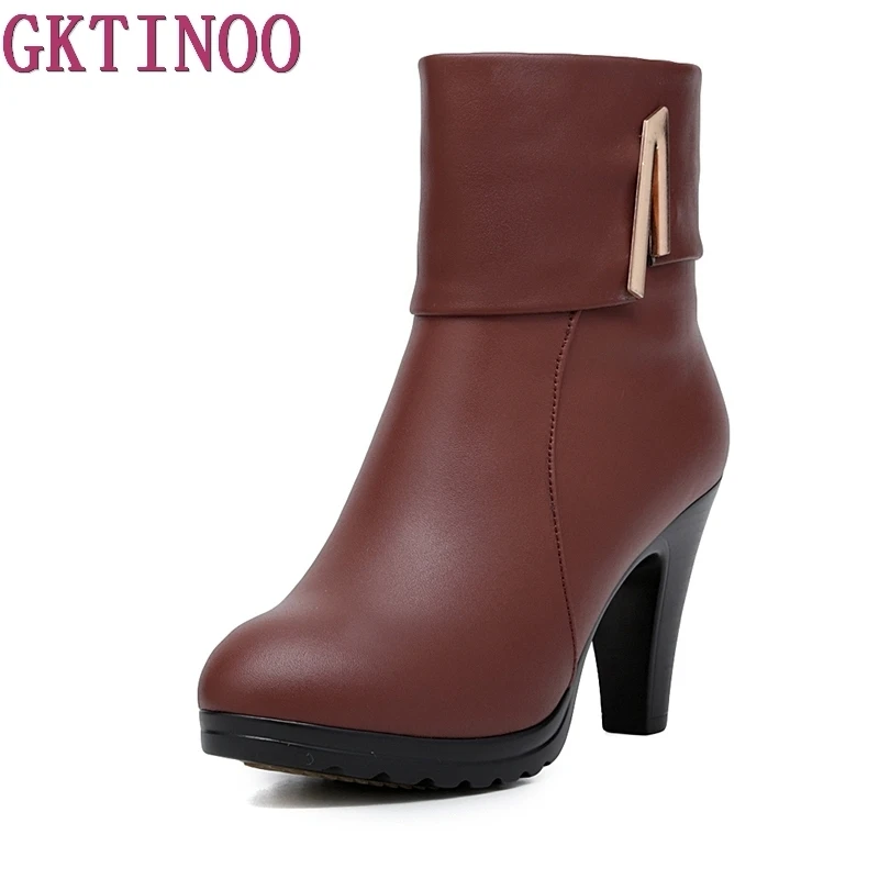 

New Fashion Warm Fur Women Shoes Winter Ankle Boots Genuine Leather Shoes Woman High Heel Boots Winter Snow Boots