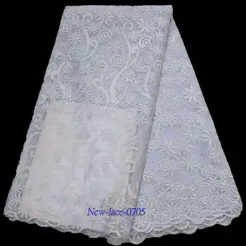

African Lace Fabric 2019 French Cord Lace Fabric Embroidered Nigerian Tulle Lace Fabric With Stones For Wedding y01