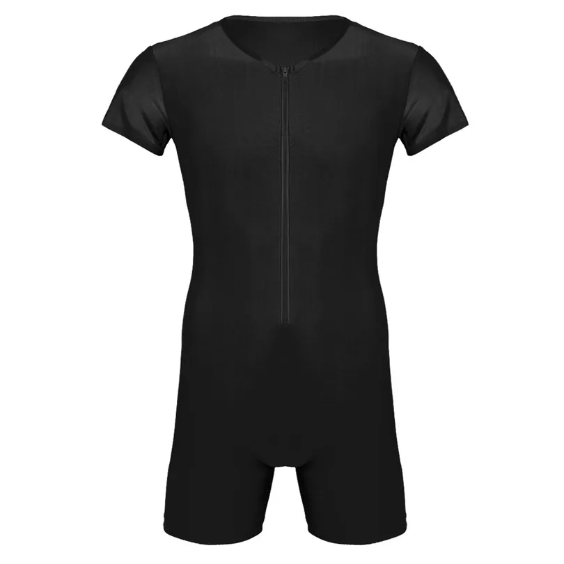 iEFiEL Newest Mens One-piece Short Sleeve Front Zipper Boxer Briefs Bodysuit Jumpsuit Leotard Underwear Male Nightclub Clothes -