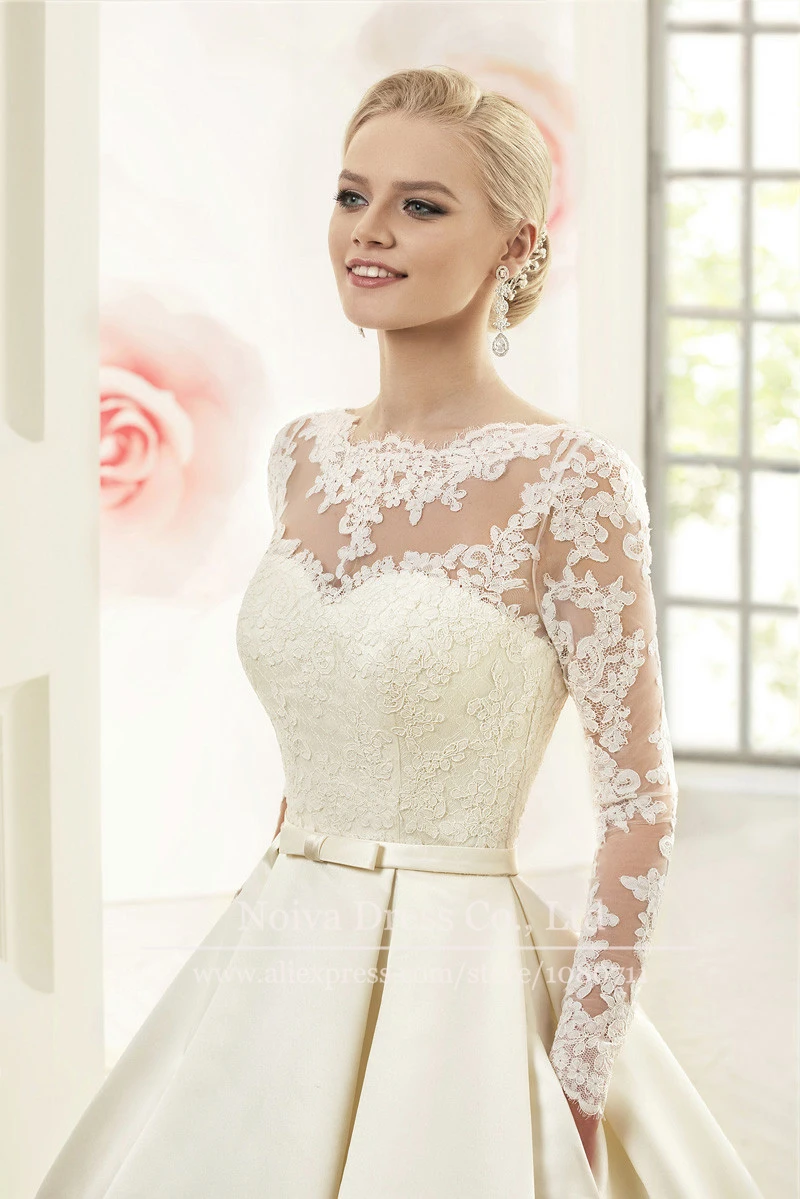 Evening Gown With Illusion Neckline Long Sleeves