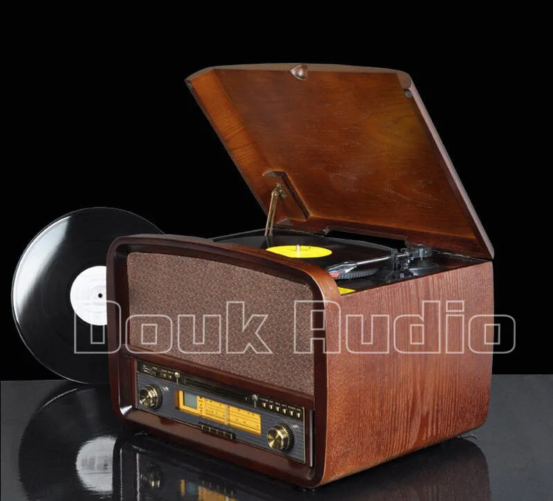 

2016 New Douk Audio Phono Stereo Turntable LP Vinyl Record Player CD&U-disk&AM/FM Radio