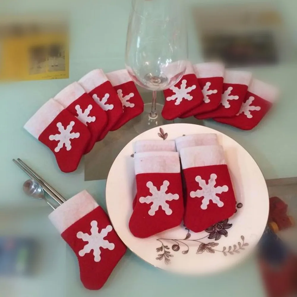 100 шт./лот, рождественские носки-чулки для ужина, столовые приборы, рождественские сумки для хранения, рождественские украшения, носки adornos navidad