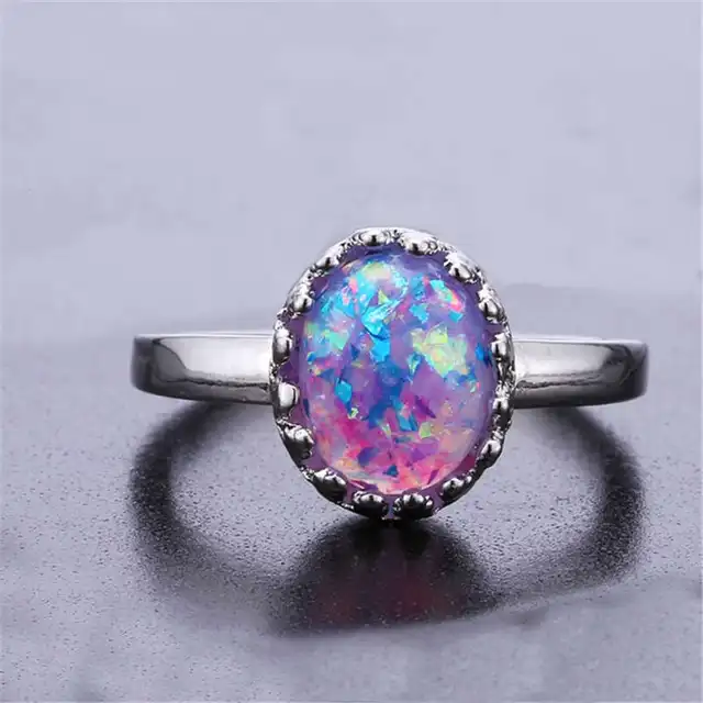 Elegant round purple fire opal ring jewelry refers to wedding wedding silver col Elegant round purple fire opal ring jewelry refers to wedding wedding silver col