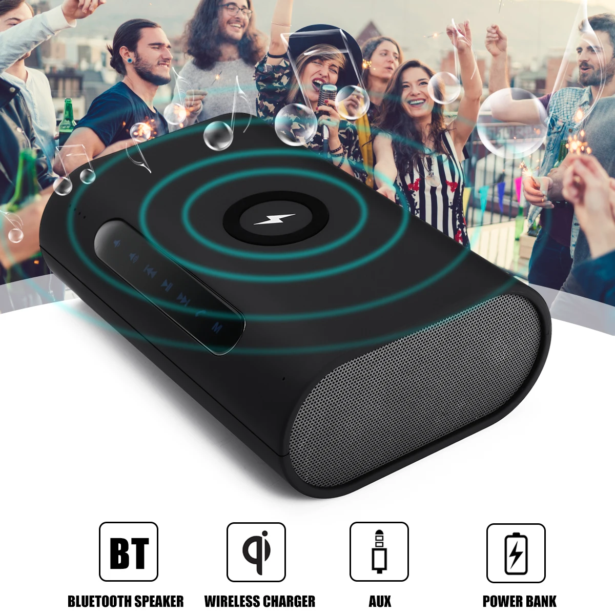 Wireless Charger bluetooth Speaker Stereo Subwoofer Speakers Touching