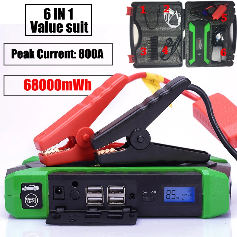 

68000mWh 60C Discharge Car Jump Starter 800A Peak Current Starting Power Bank Diesel Auto Battery Portable Pack Booster Device