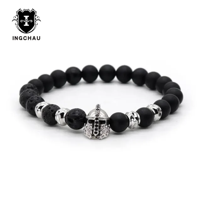 Fashion Roman Gladiator Spartan Bracelet Men Natural Matte Onyx Fashion Roman Gladiator Spartan Bracelet Men Natural Matte Onyx Stone Bead Knight Bracelets Pulsera Hombres Sp