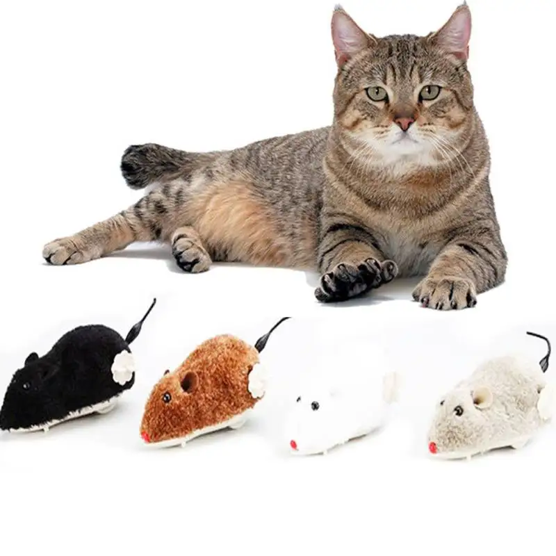 

Little run mouse funny cat toy clockwork spring mice animal pet games plush and plastic chew toys no battery random colors
