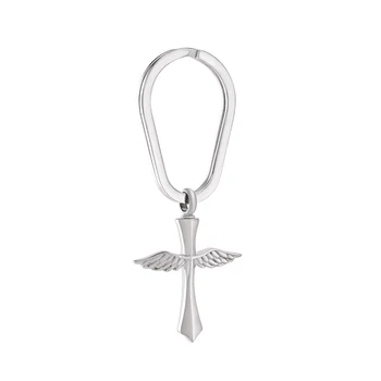 

IJK2022 Wings Cross Cremation Urn Keychain Men Charm Stainless Steel Ashes Holder Keepsake Memorial Keyring