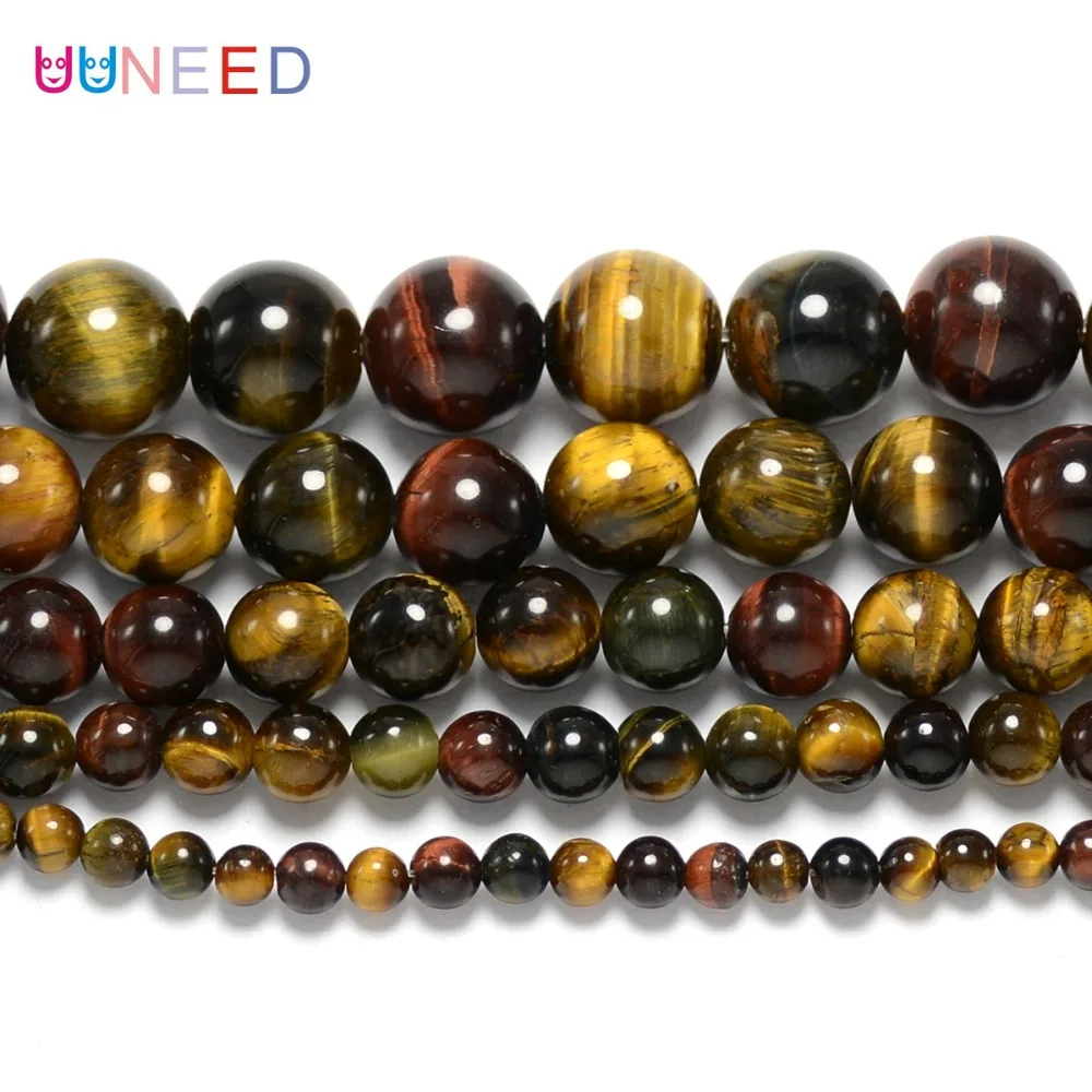

UUNEED High quality red/blue/gold mix color tiger Eye Natural stone DIY Beads diy Bracelet round stone Beads For Jewelry Making