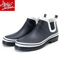 Hellozebra Rainboots men unisex summer europe fashion black ankle boots outdoor low nonslip waterproof quality rubber rain shoes