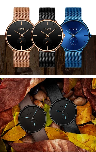 CIVO Fashion Watch Men Waterproof Slim Mesh Strap Minimalist Wrist Watches For Men Quartz Sports Watch Clock Relogio Masculino -