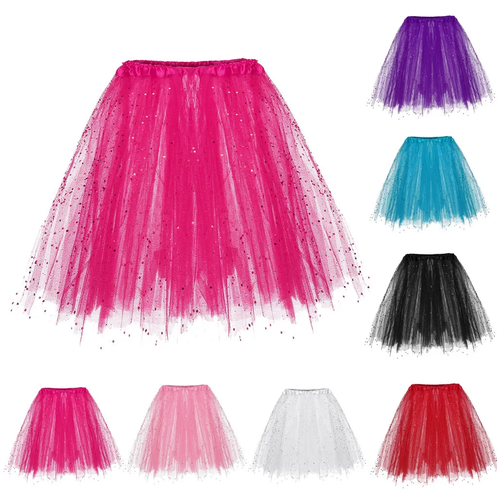 

Mini Skirt Sexy Polyester Skirt Womens Paillette Elastic 3 Layered Short Skirt Adult Tutu Dancing Skirt W624