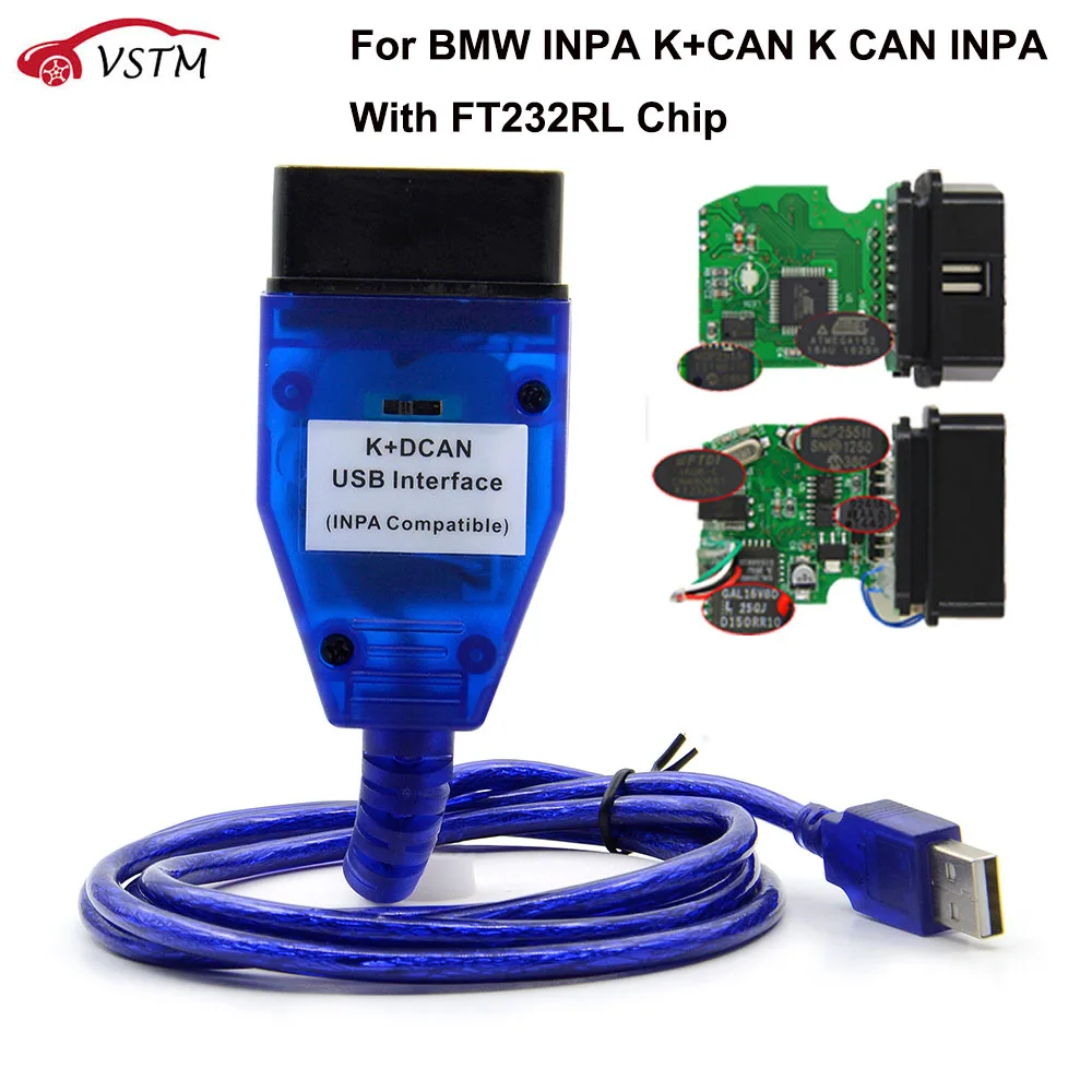 

INPA Compatible USB OBD2 interface Switched Function Supports K-Line Protocols For BMW INPA K+DCAN FTDI FT232RQ White/Blue Color