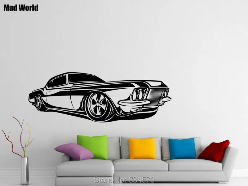 Mad World Muscle Car Classic Car Garage Silhouette Wall Art Sticker