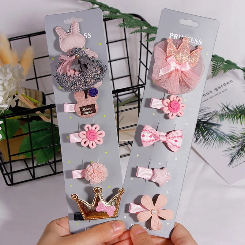 

5Pcs/Set Glitter Star Crown Bunny Bowknot Bear Flower Baby Girl Hair Clips Hairpins Barettes baby hair accessories