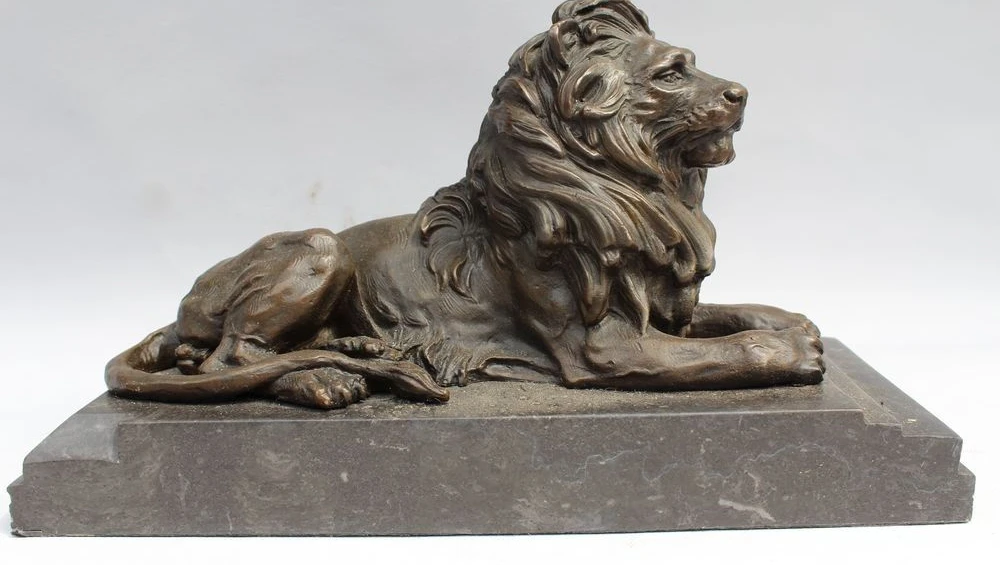 

Western Art Decor Bronze Sculpture Foo Dog Lion King Marble Base Statue Figurine