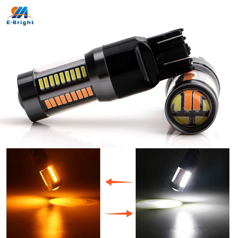 

YM E-Bright 10PCS Switchback 7443 T20 4014 66 SMD 7444NA W21/5W 12V Dual-Color White/Amber 990Lm Turn Parking Brake Lights