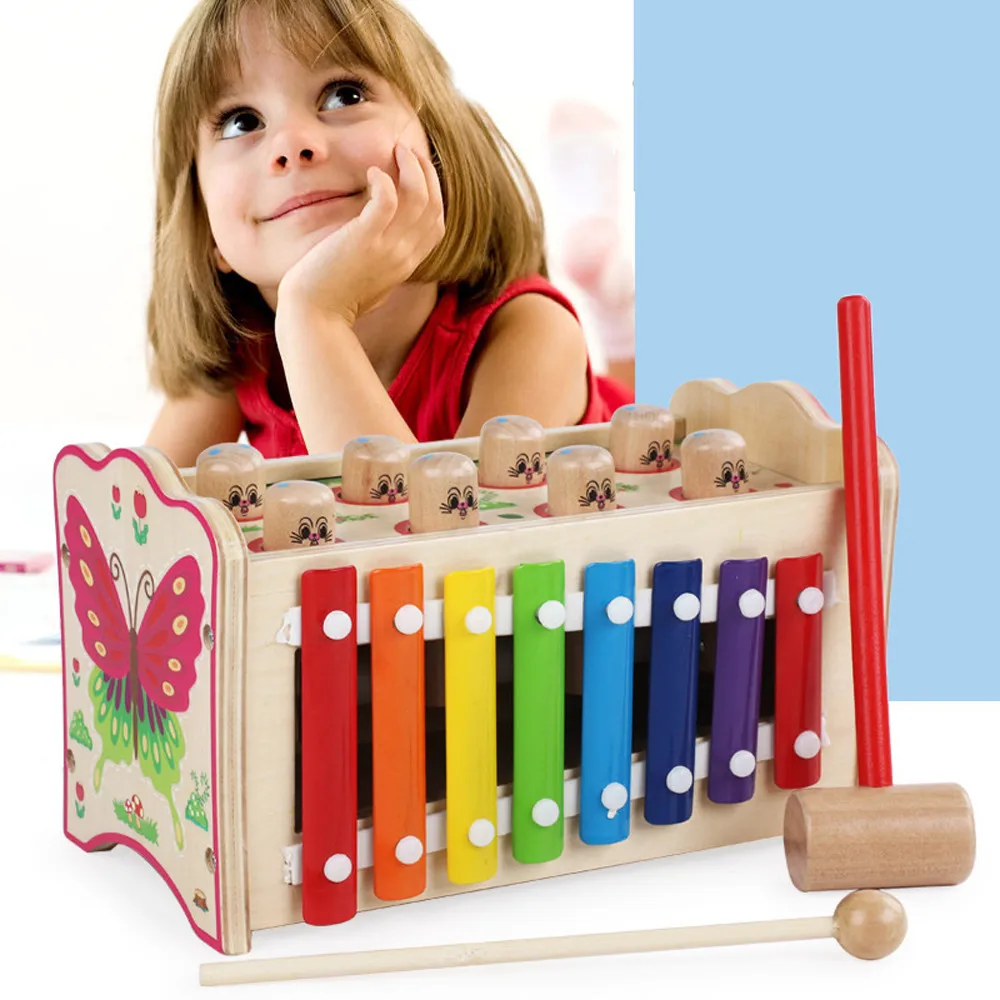 

Musical Toy Dual Functions Animal Themed Wooden Piano And Pounding And Roll