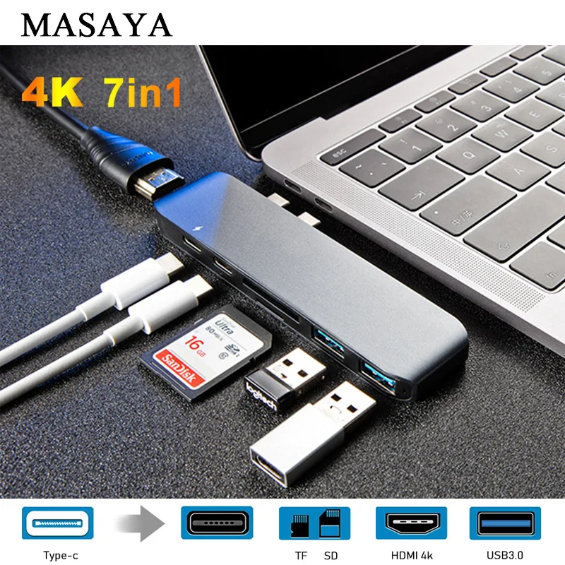 

USB C Type-C HUB to 4K HDMI Adapter with Thunderbolt 3 /USB 3.0 /TF SD Card Reader Slot Support PD Charging for MacBook Pro 2017