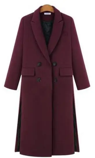 Abrigos mujer UK женское осеннее/зимнее Простое Шерстяное кашемировое длинное пальто с отворотом Женское пальто Manteau femme - Цвет: Wine red