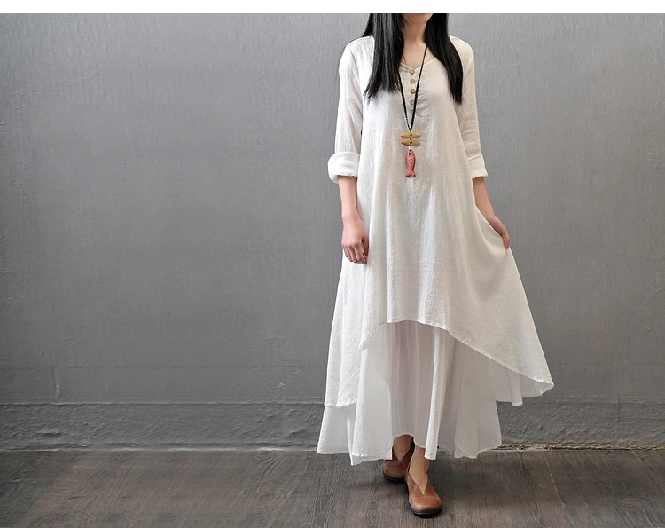 BONGOR LUSS 2017 New Fashion Women Dress Loose Long Sleeve Autumn Spring Dress Cotton Linen Solid Long Dress Vestidos Plus Size (20)