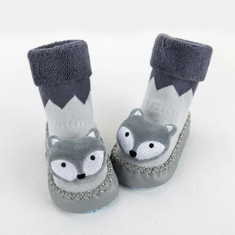 Новый милый трехмерная лиса куклы детские носки для малышей осенние и зимние теплые хлопковые Нескользящие мягкое дно пол ноги Носки