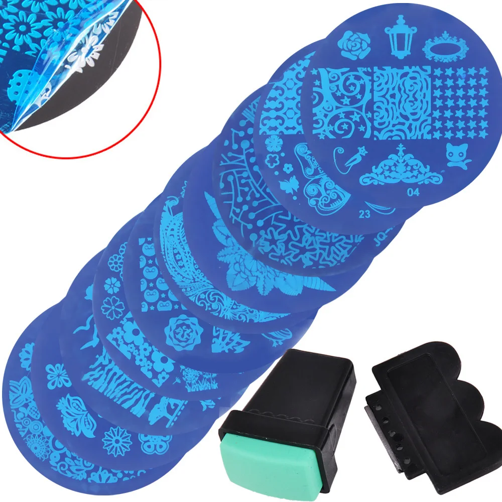 

10Pcs Nail Plates +1 Stamper + 1 Scraper Nail Art Stamping Template Image Plates Nail Stamp Plate Nail Art Tools
