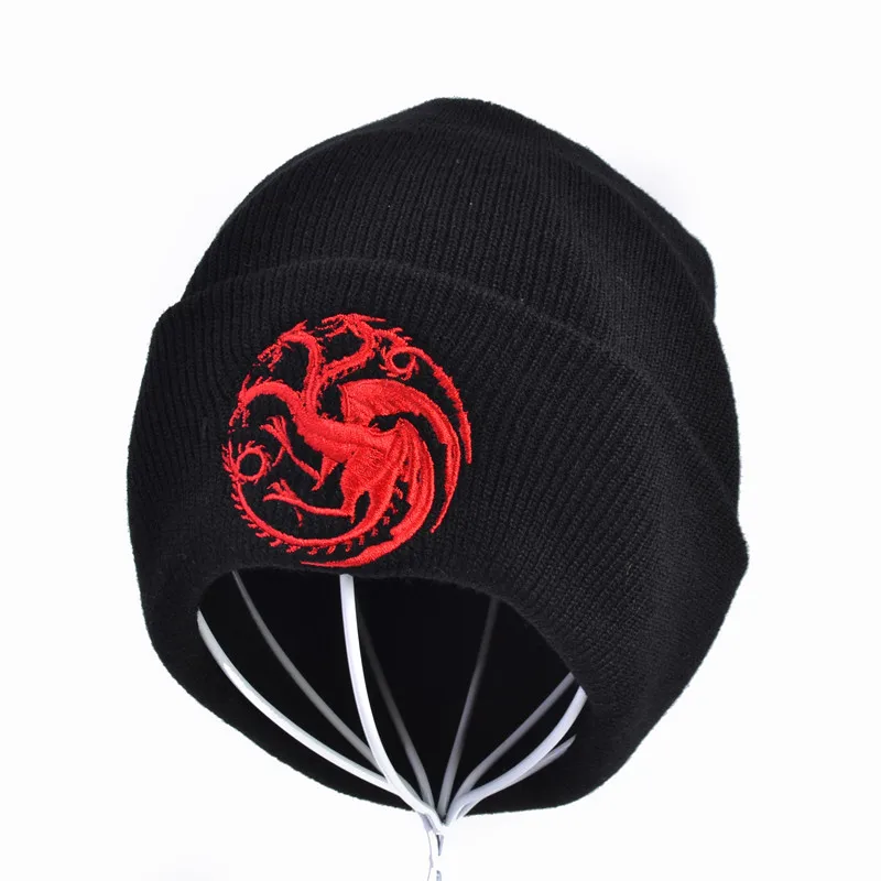 Игра престолов мужская вязаная шапка Зимний Дом Таргариенов значок Headed Голова Дракона вязаные шапки хип хоп wo Мужская теплая шапка капот