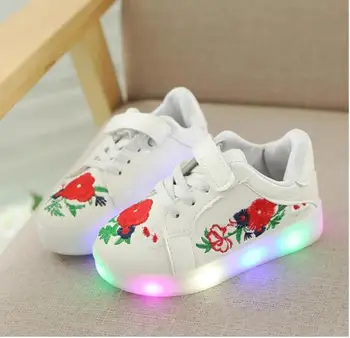 

Children Girls Glowing Sneakers Shoes Embroidered Luminous Shoes For Girls Flat Led Sneakers Children EUR 21-30