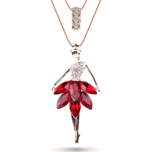 Bonsny Сплав заявление Макси Танцующая балерина Фея Ангел ожерелье с цепочкой, чокер кулон новая мода ювелирные изделия для женщин - Окраска металла: Red
