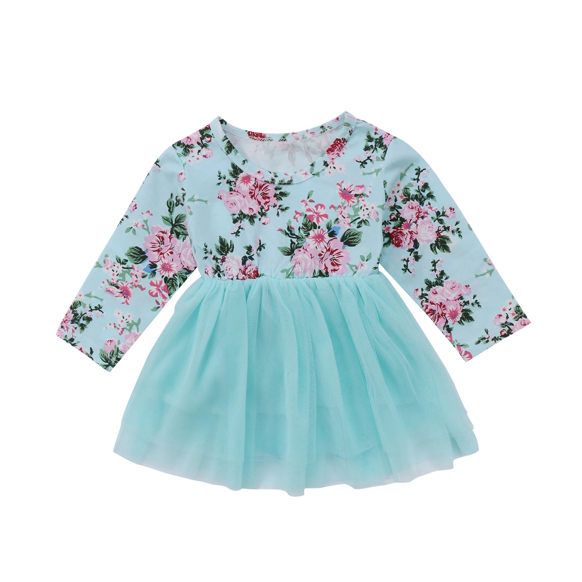 

Kid Baby Girls Long Sleeve Floral Party Pageant Wedding Tulle Tutu Dress Clothes