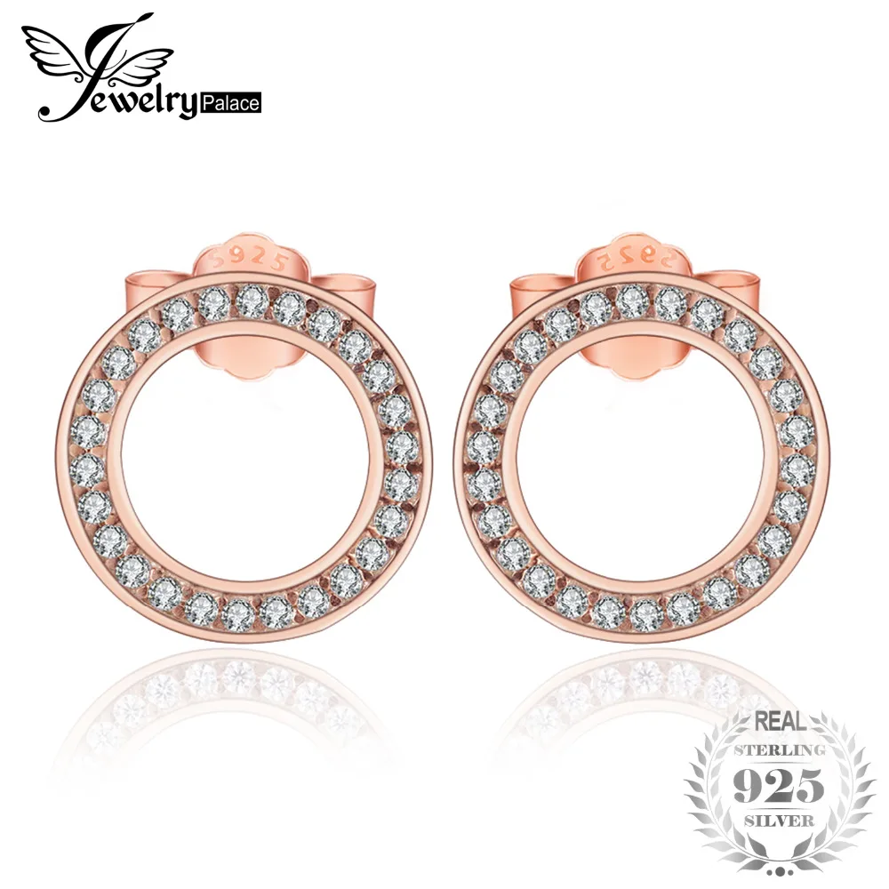 

Jewelrypalace 925 Sterling Silver Earrings Stud Earrings Rose Gold Color Wonderful Circle Round CZ Wedding Jewelry Anniversary