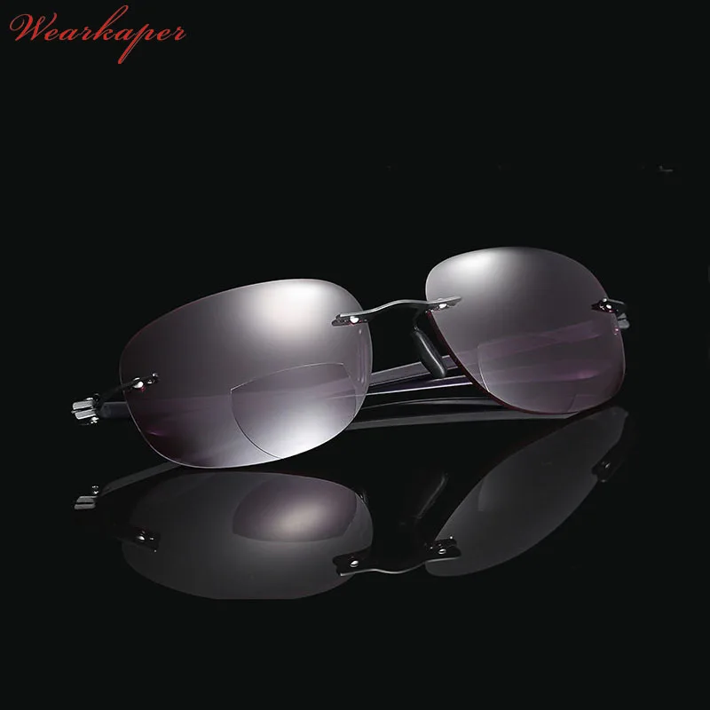 Gafas de lectura bifocales de titanio sin marco WEARKAPER para pesca al aire libre multifunción lectores gafas de sol hombre diopters gafas